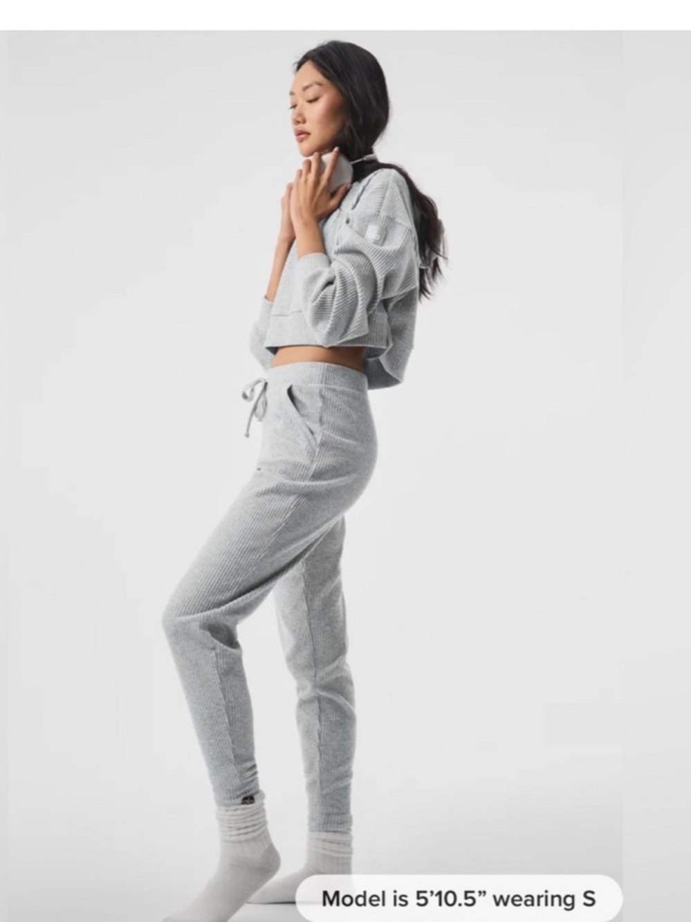 ALO Yoga Muse Ribbed Hoodie Sweatpants Set Gray Size S NWOT